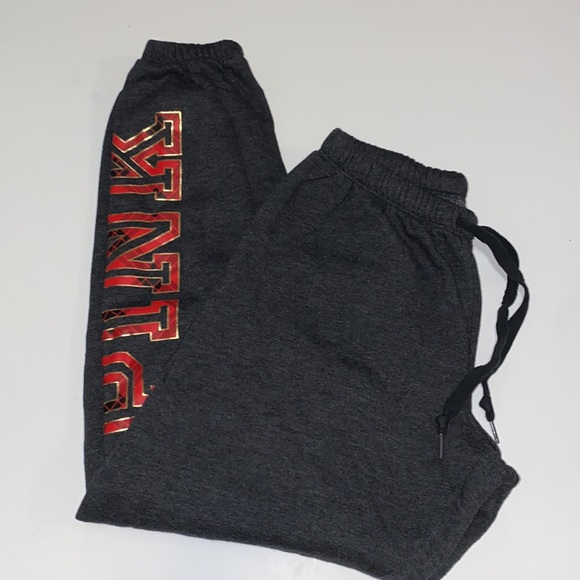 PINK Victoria's Secret Pants - PINK VICTORIA’S SECRET Red Plaid & Gold Metallic Trim Logo Dark Gray Joggers M